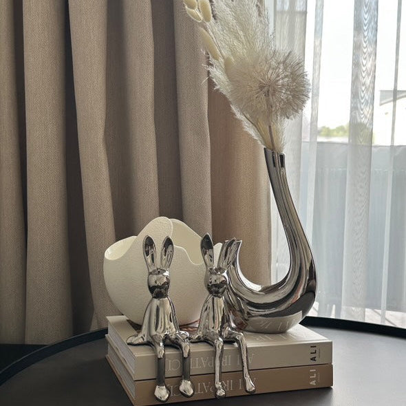 Blizgių kiškiukų duetas, sidabro spalvos, 21x8.5x7.5/21x7.5x5.5 cm