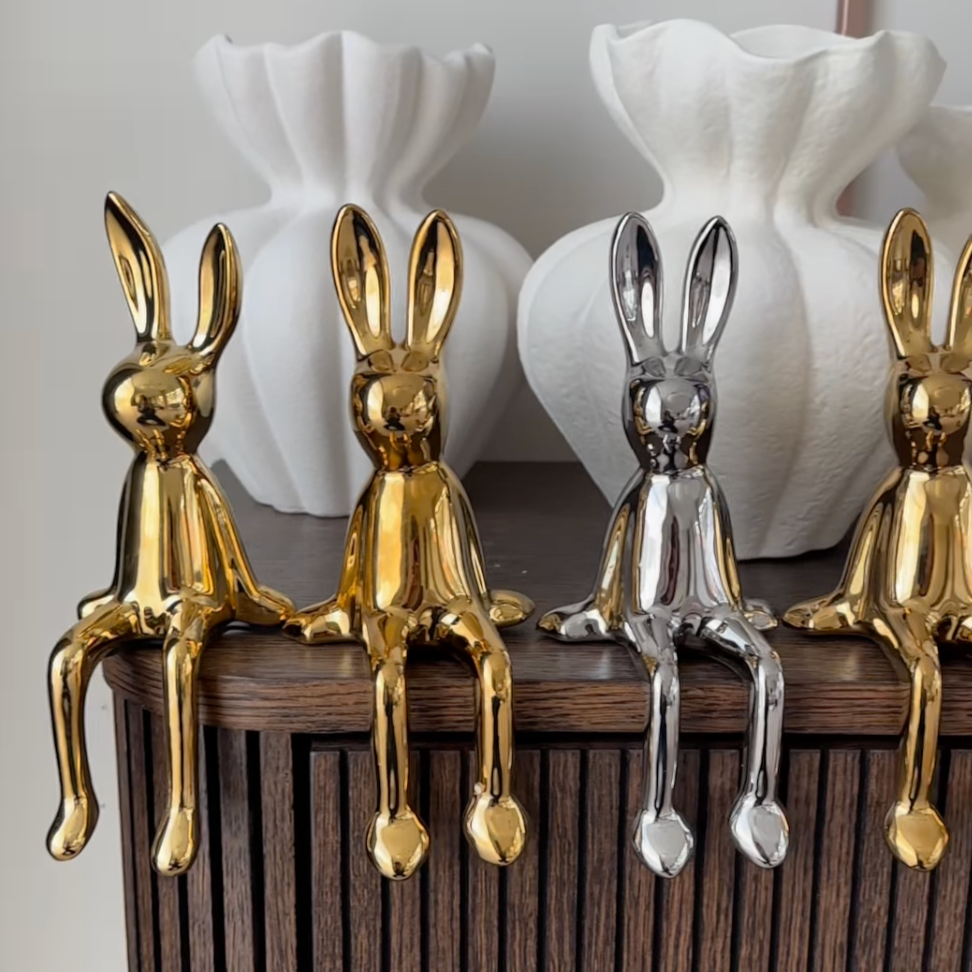 Blizgių kiškiukų duetas, aukso spalvos, 21x8.5x7.5/21x7.5x5.5 cm