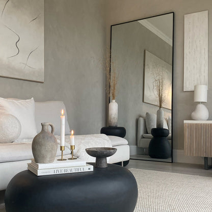 TEO - STAČIAKAMPIO FORMOS PAKABINAMAS/PASTATOMAS VEIDRODIS, JUODU METALINIU RĖMU, 200X100 CM