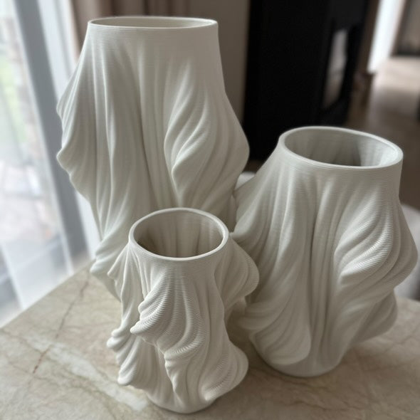 Vazų "MEDA" trio, baltos spalvos, 36x22x12/26x22x12/19x14x9 cm