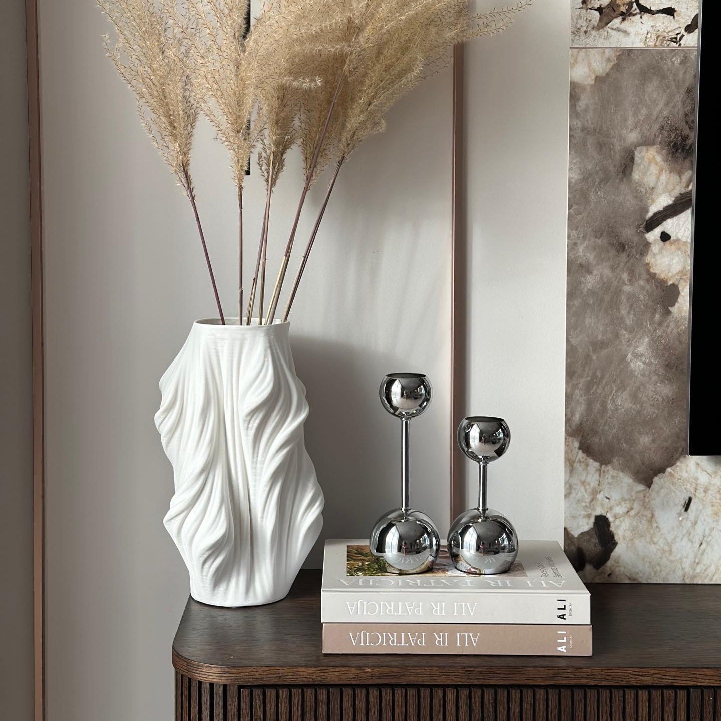 Metalinių žvakidžių duetas "DROPS", sidabro spalvos, 22x8x6/17x8x6 cm