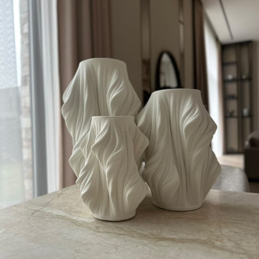 Vazų "MEDA" trio, baltos spalvos, 36x22x12/26x22x12/19x14x9 cm