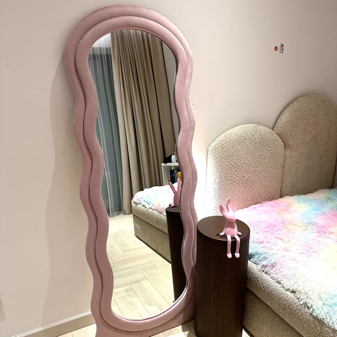 EVA - MEDŽIAGINIS PAKABINAMAS/PASTATOMAS VEIDRODIS, PELENŲ ROŽINĖS SPALVOS, 160X60 CM