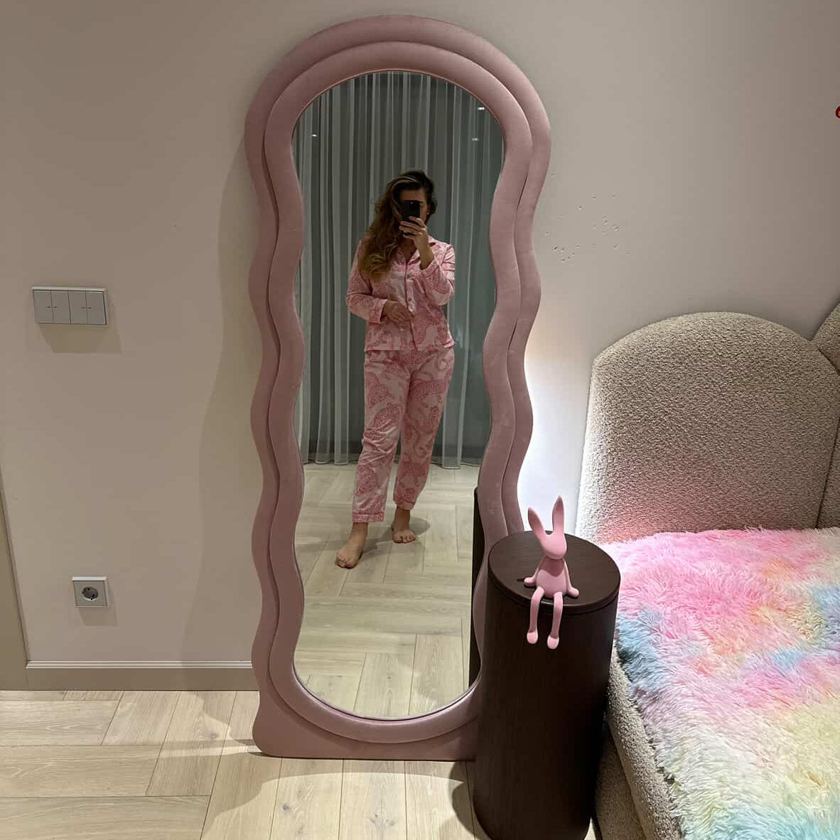 EVA - MEDŽIAGINIS PAKABINAMAS/PASTATOMAS VEIDRODIS, PELENŲ ROŽINĖS SPALVOS, 160X60 CM