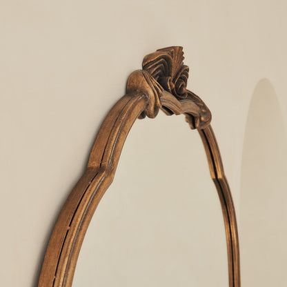 CELE - NESTANDARTINĖS ARKOS FORMOS PAKABINAMAS/PASTATOMAS VEIDRODIS, SENDINTOS AUKSO SPALVOS, METALINIU RĖMU, 190X90 CM