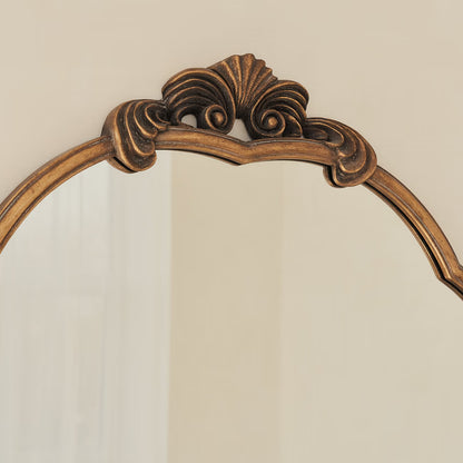 CELE - NESTANDARTINĖS ARKOS FORMOS PAKABINAMAS/PASTATOMAS VEIDRODIS, SENDINTOS AUKSO SPALVOS, METALINIU RĖMU, 190X90 CM