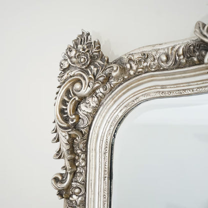 FRANKO - KLASIKINIS SU ORNAMENTAIS PAKABINAMAS/PASTATOMAS MEDINIS VEIDRODIS, SIDABRINĖS SPALVOS, 190x100 CM