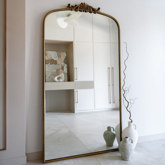 AMELI - ARKOS FORMOS PAKABINAMAS/PASTATOMAS VEIDRODIS, SENDINTOS AUKSO SPALVOS, METALINIU RĖMU, 200X120 CM