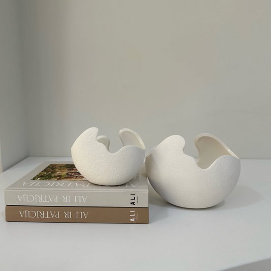 Dekoratyviniai dubenys - vazos "Laivelis", 2 vnt., baltos spalvos, 20x15 cm/15x11 cm