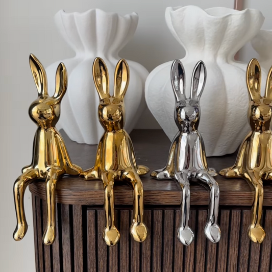 Blizgių kiškiukų duetas, aukso spalvos, 21x8.5x7.5/21x7.5x5.5 cm