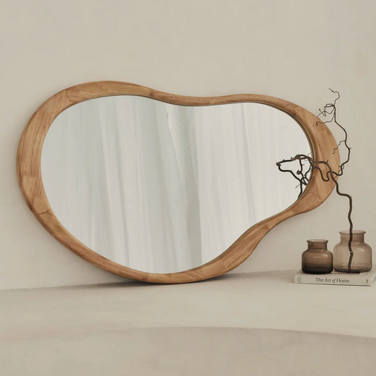 ARCVA - NESTANDARTINĖS FORMOS PAKABINAMAS VEIDRODIS, NATŪRALAUS MEDŽIO ATSPALVIO, 130x80 CM