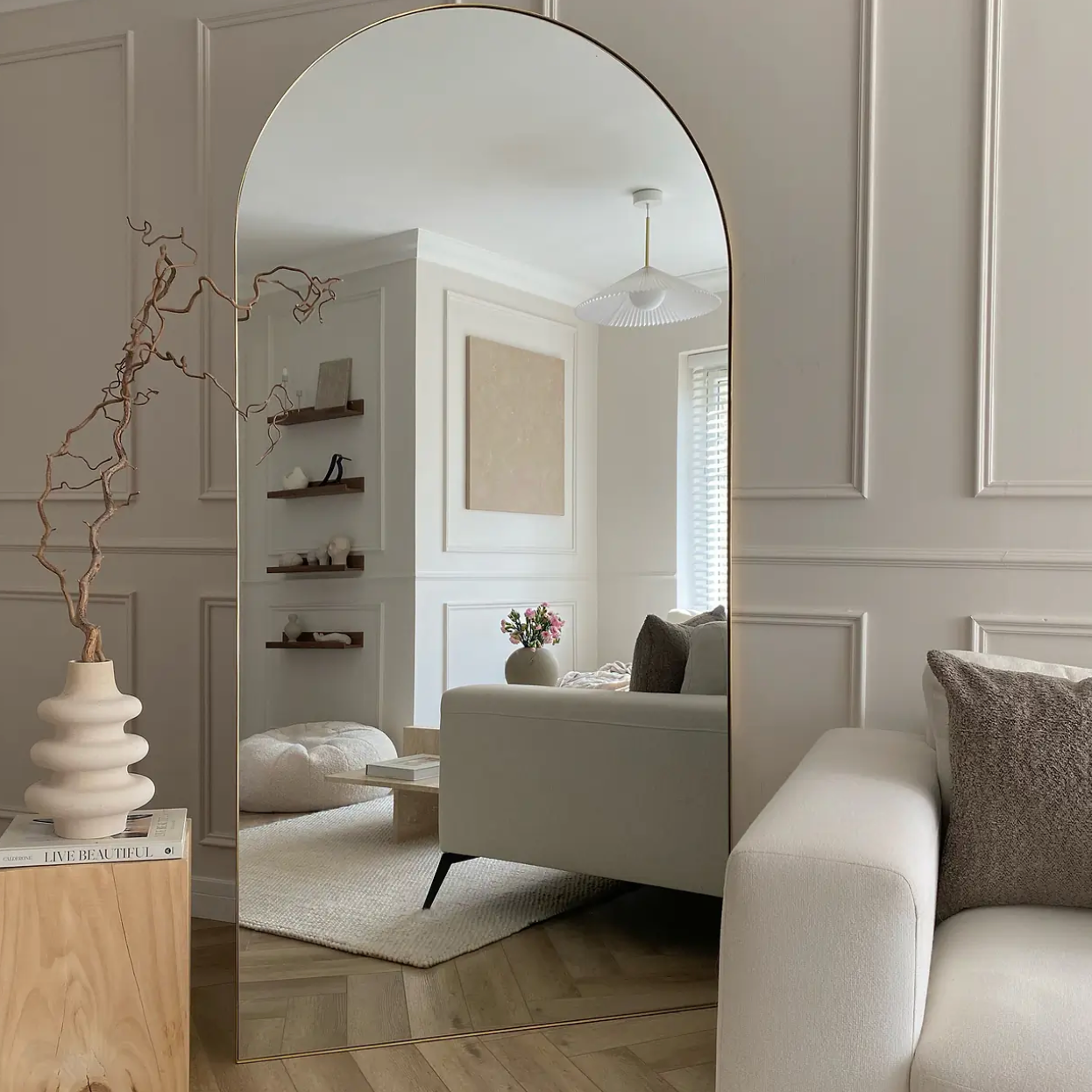 TEO - ARKOS FORMOS PAKABINAMAS/PASTATOMAS VEIDRODIS, AUKSINIU METALINIU RĖMU, 200X100 CM