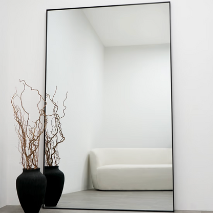 TEO - STAČIAKAMPIO FORMOS PAKABINAMAS/PASTATOMAS VEIDRODIS, JUODU METALINIU RĖMU, 190X120 CM