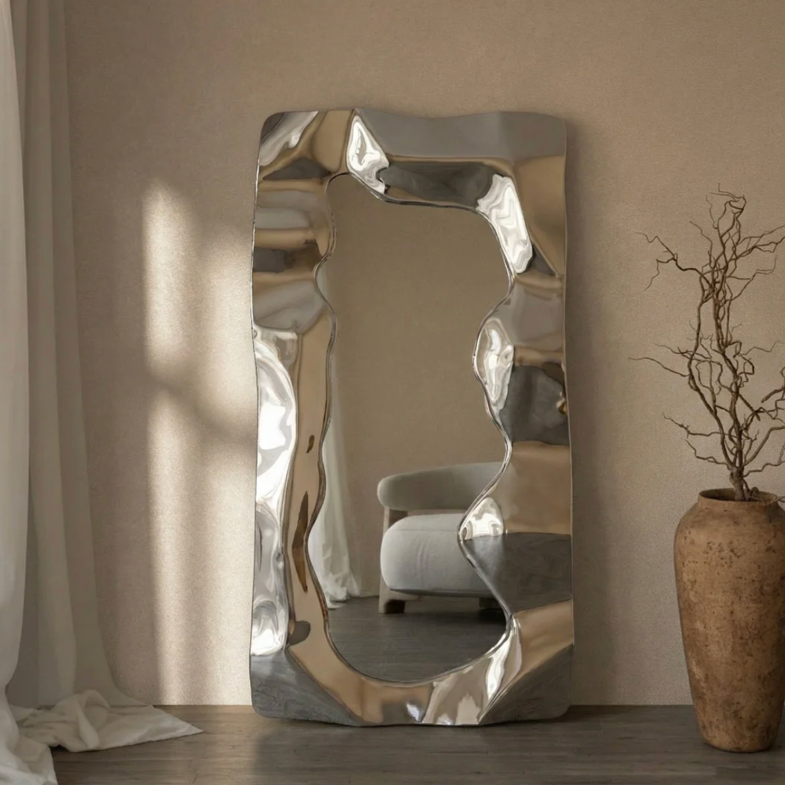 STENLE - STAČIAKAMPIO FORMOS PAKABINAMAS/PASTATOMAS VEIDRODIS, SIDABRINĖS SPALVOS, 200X110 CM