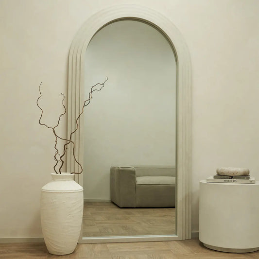 LUCE - ARKOS FORMATO PAKABINAMAS/PASTATOMAS MEDINIS VEIDRODIS, MICROCEMENTO SPALVOS, 200X100 CM