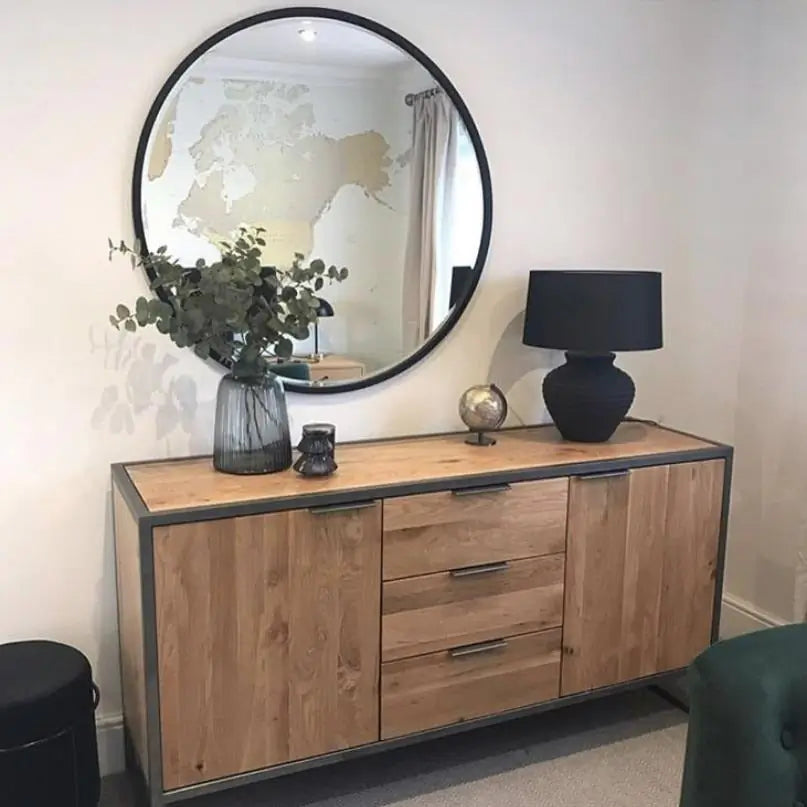 HIGI - APVALUS PAKABINAMAS/PASTATOMAS VEIDRODIS, JUODOS SPALVOS, METALINIU RĖMU, 80 CM