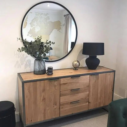 HIGI - APVALUS PAKABINAMAS/PASTATOMAS VEIDRODIS, JUODOS SPALVOS, METALINIU RĖMU, 80 CM