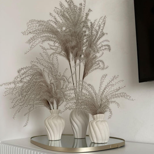 Matinių vazų trio, dramblio kaulo spalvos, 20x11/15x11/13x9 cm